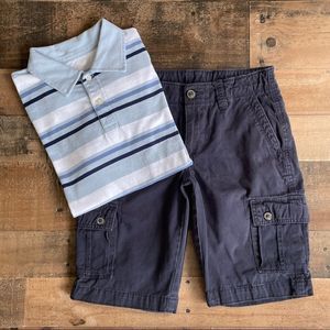 Boys Children’s Place Striped Pique Polo Shirt and Arizona Navy Cargo Shorts Set